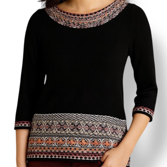 Sleeping On Snow Sweaters - Sleeping on Snow Black Antiquarian Pullover Top Fair‎ Isle  S Boho Tribal Hygge